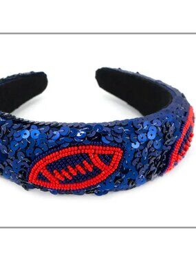 Sequin Football Game Day Headband Navy and Red